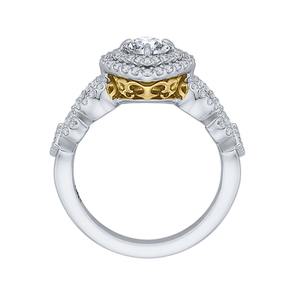 Round Diamond Double Halo Engagement Ring in 14K Two Tone Gold