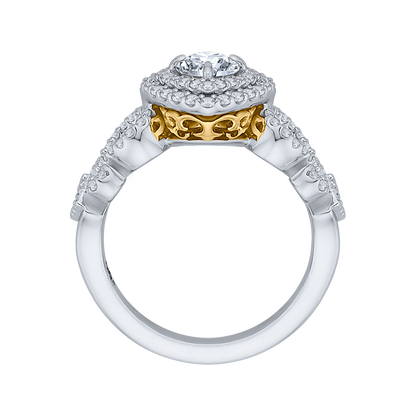 Round Diamond Double Halo Engagement Ring in 14K Two Tone Gold