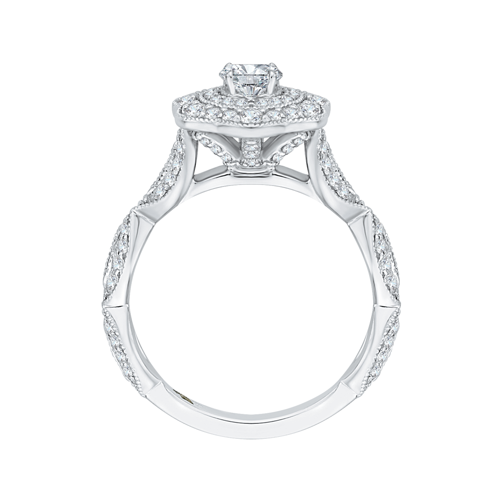 Round Diamond Floral Halo Engagement Ring in 14K White Gold