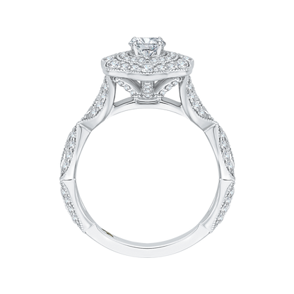 Round Diamond Floral Halo Engagement Ring in 14K White Gold