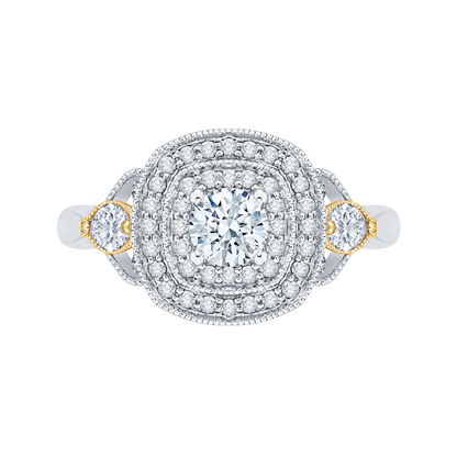 Round Diamond Double Halo Engagement Ring in 14K Two Tone Gold