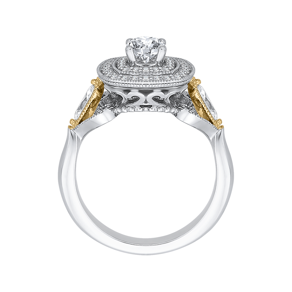 Round Diamond Double Halo Engagement Ring in 14K Two Tone Gold