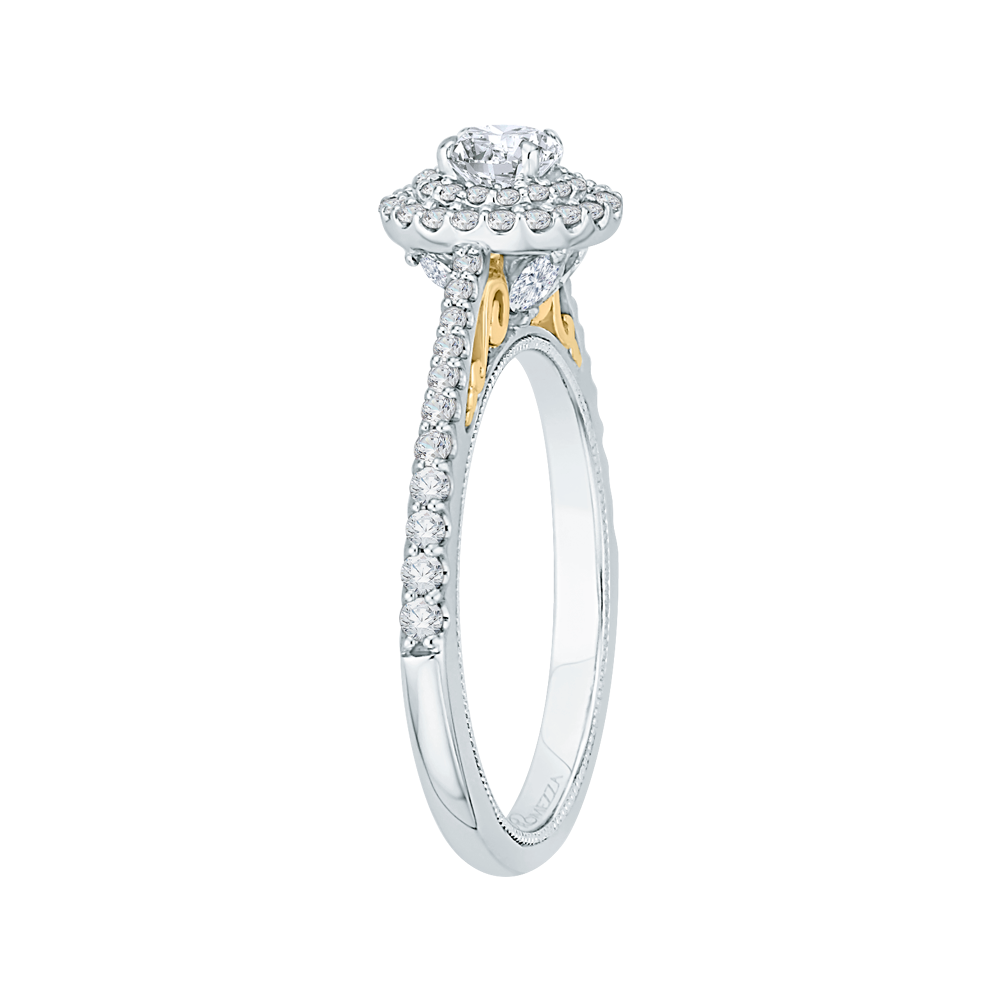 Round Diamond Double Halo Engagement Ring in 14K Two Tone Gold