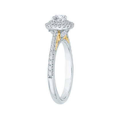 Round Diamond Double Halo Engagement Ring in 14K Two Tone Gold