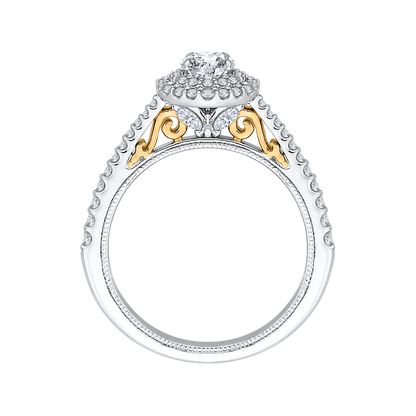 Round Diamond Double Halo Engagement Ring in 14K Two Tone Gold