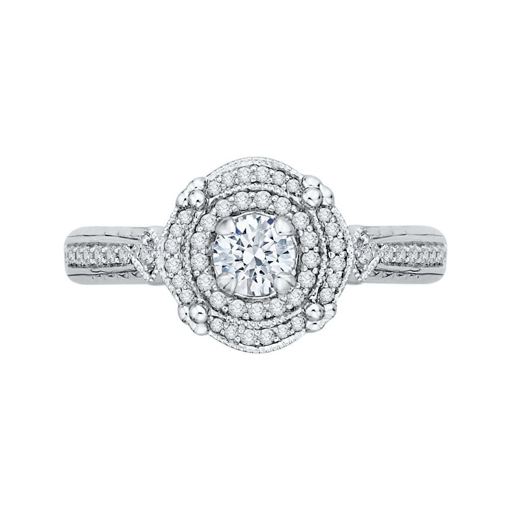 Round Diamond Double Halo Engagement Ring in 14K White Gold