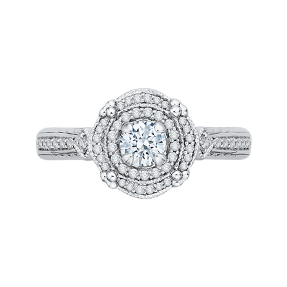 Round Diamond Double Halo Engagement Ring in 14K White Gold