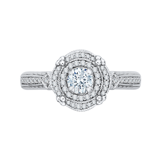 Round Diamond Double Halo Engagement Ring in 14K White Gold