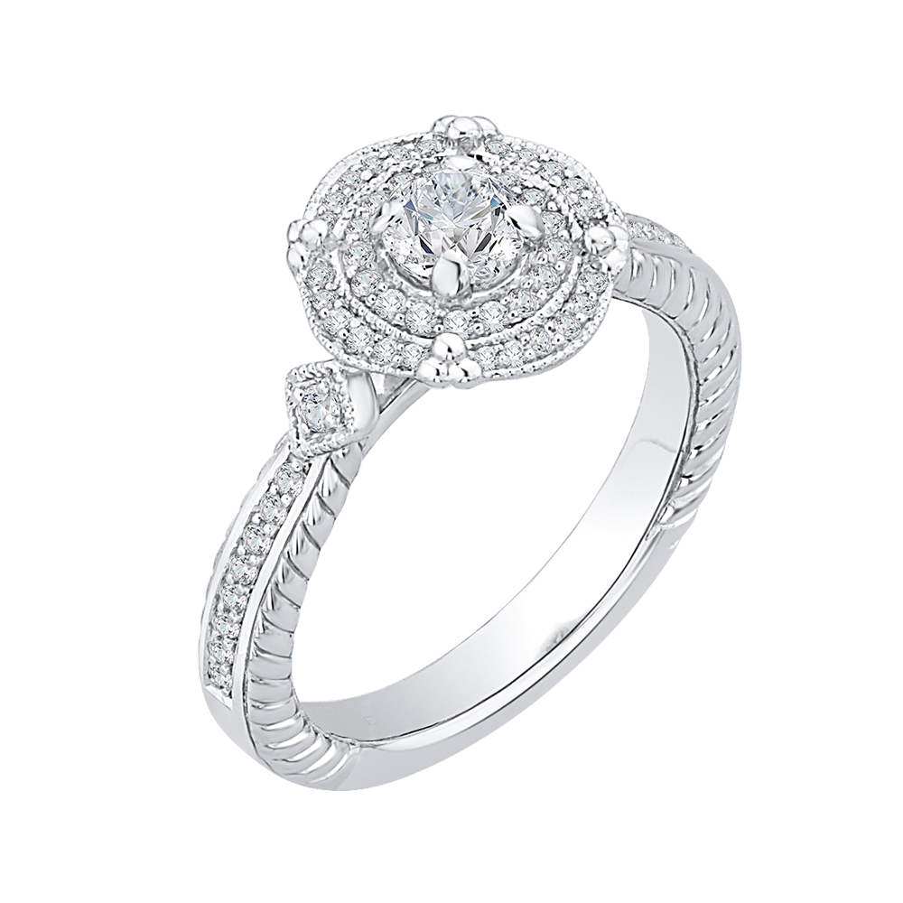 Round Diamond Double Halo Engagement Ring in 14K White Gold