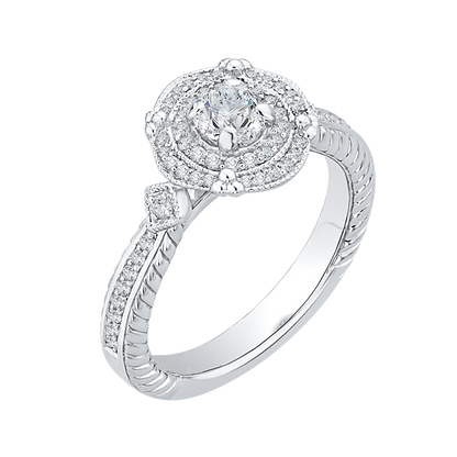 Round Diamond Double Halo Engagement Ring in 14K White Gold