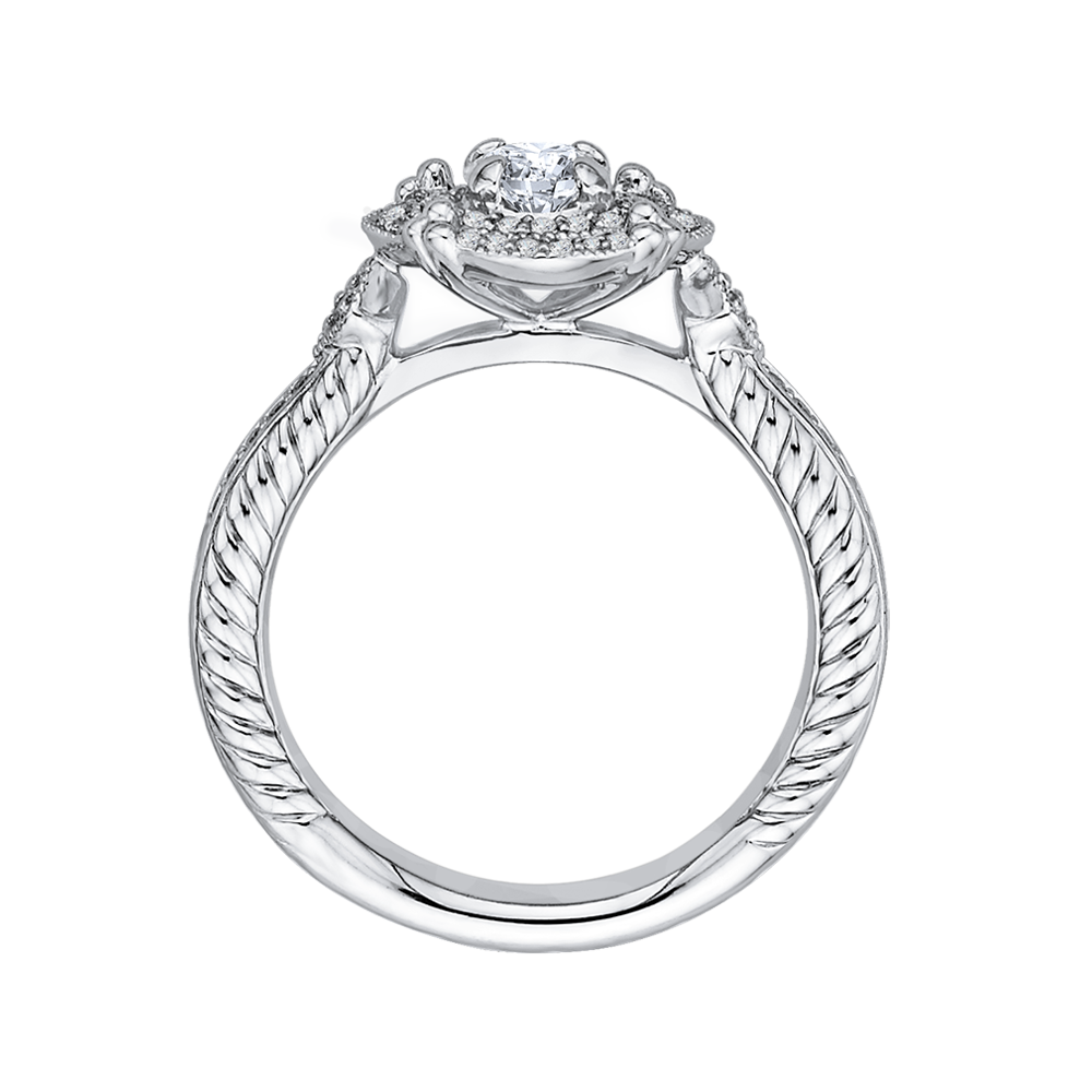 Round Diamond Double Halo Engagement Ring in 14K White Gold