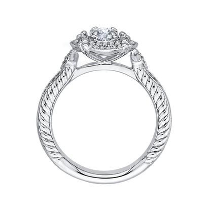 Round Diamond Double Halo Engagement Ring in 14K White Gold