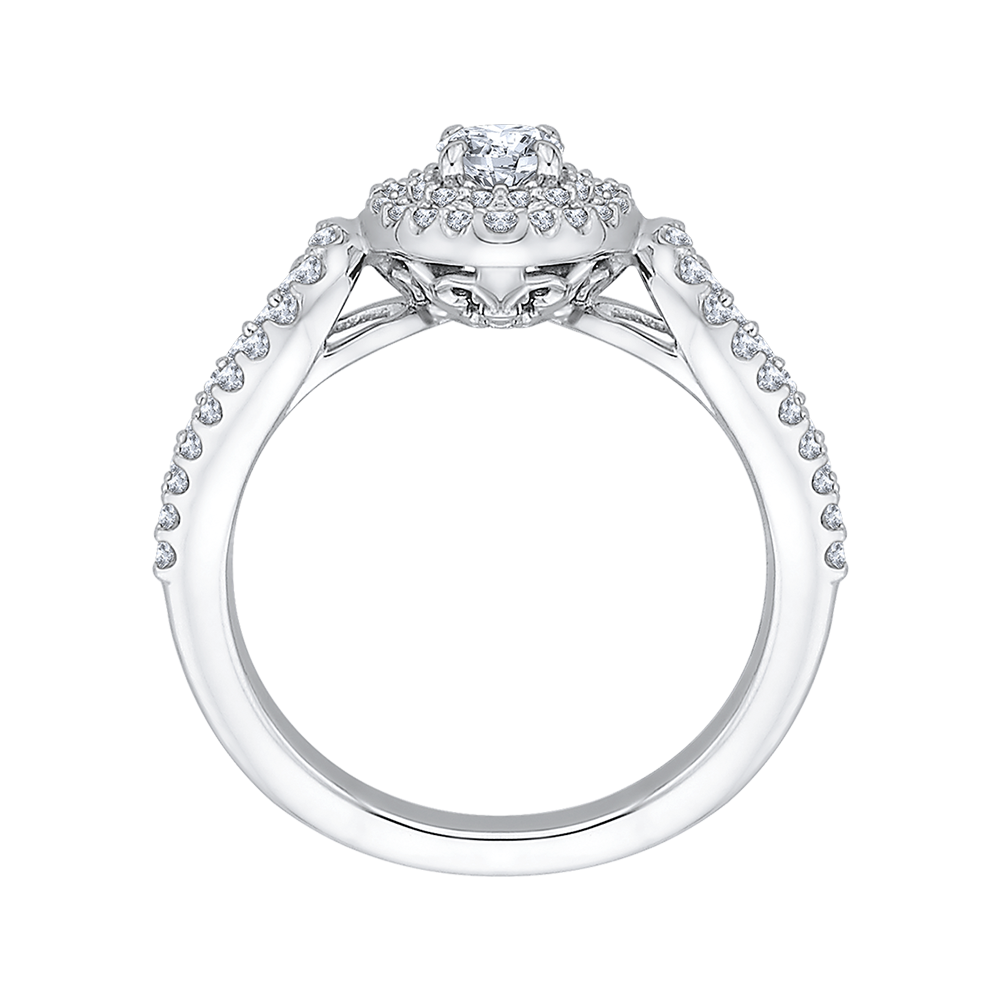 Split Shank Round Diamond Double Halo Engagement Ring in 14K White Gold