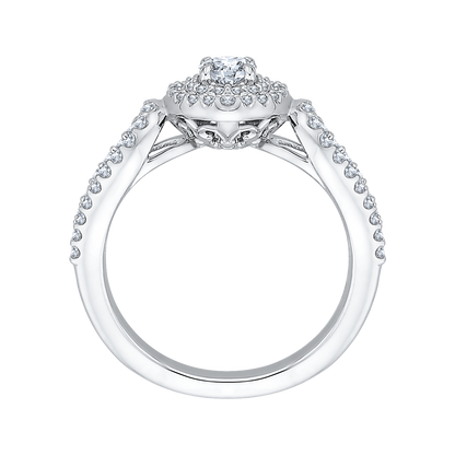 Split Shank Round Diamond Double Halo Engagement Ring in 14K White Gold