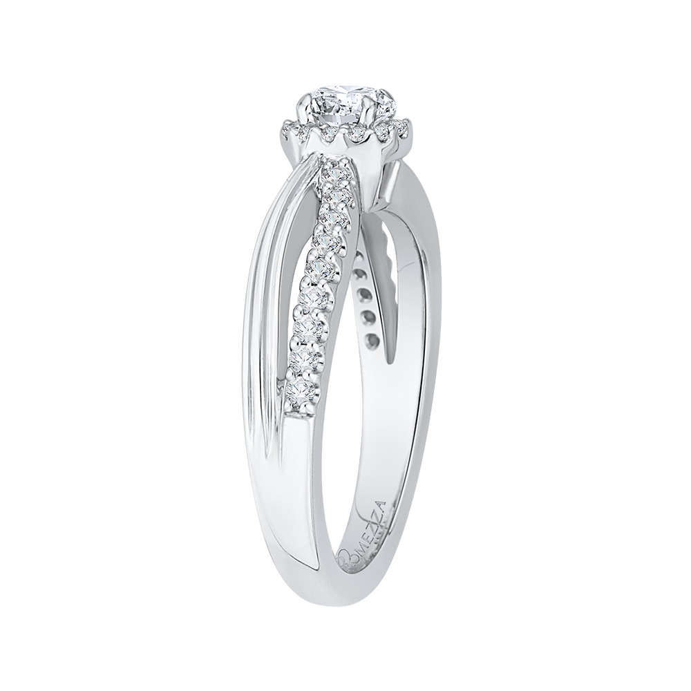 Split Shank Round Diamond Halo Engagement Ring in 14K White Gold