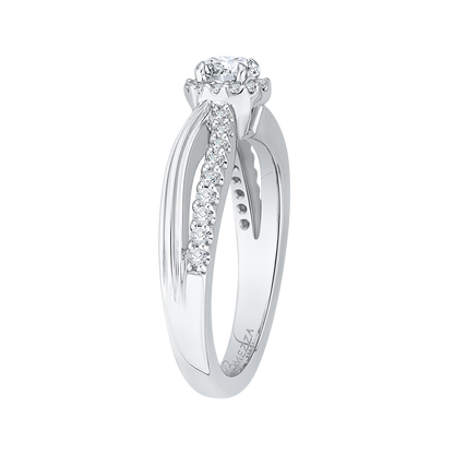 Split Shank Round Diamond Halo Engagement Ring in 14K White Gold