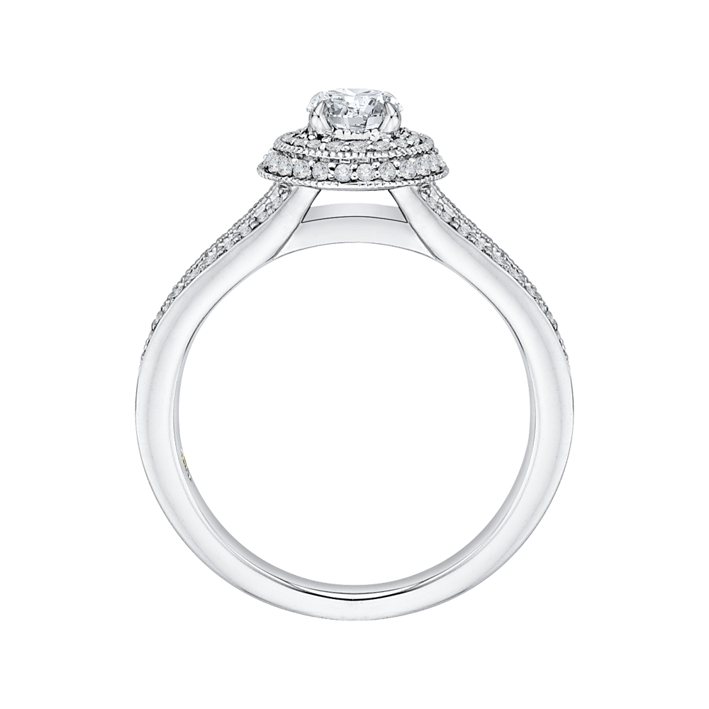 Split Shank Round Diamond Double Halo Engagement Ring in 14K White Gold