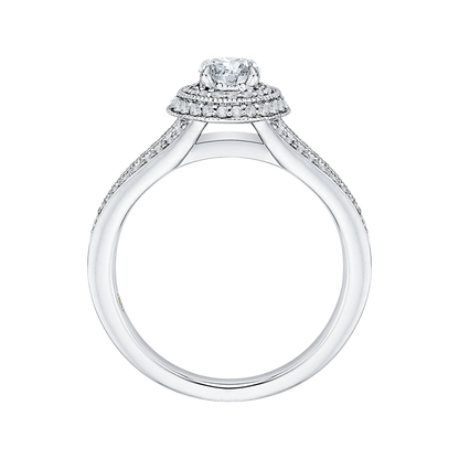 Split Shank Round Diamond Double Halo Engagement Ring in 14K White Gold