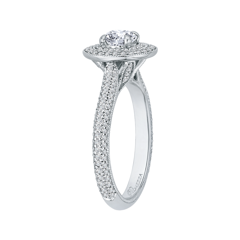 Round Diamond Double Halo Engagement Ring in 14K White Gold