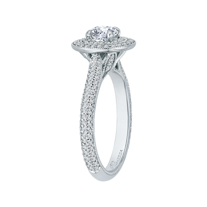 Round Diamond Double Halo Engagement Ring in 14K White Gold