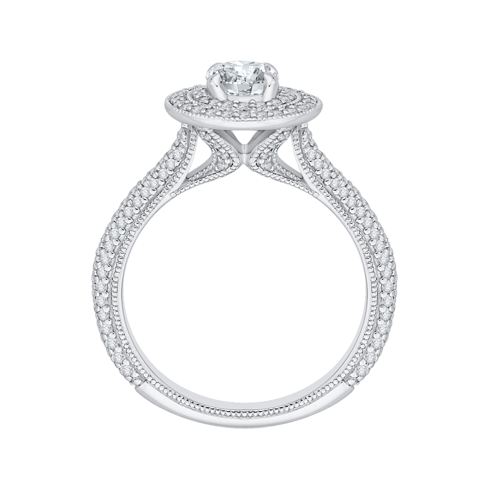 Round Diamond Double Halo Engagement Ring in 14K White Gold