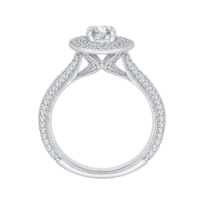 Round Diamond Double Halo Engagement Ring in 14K White Gold