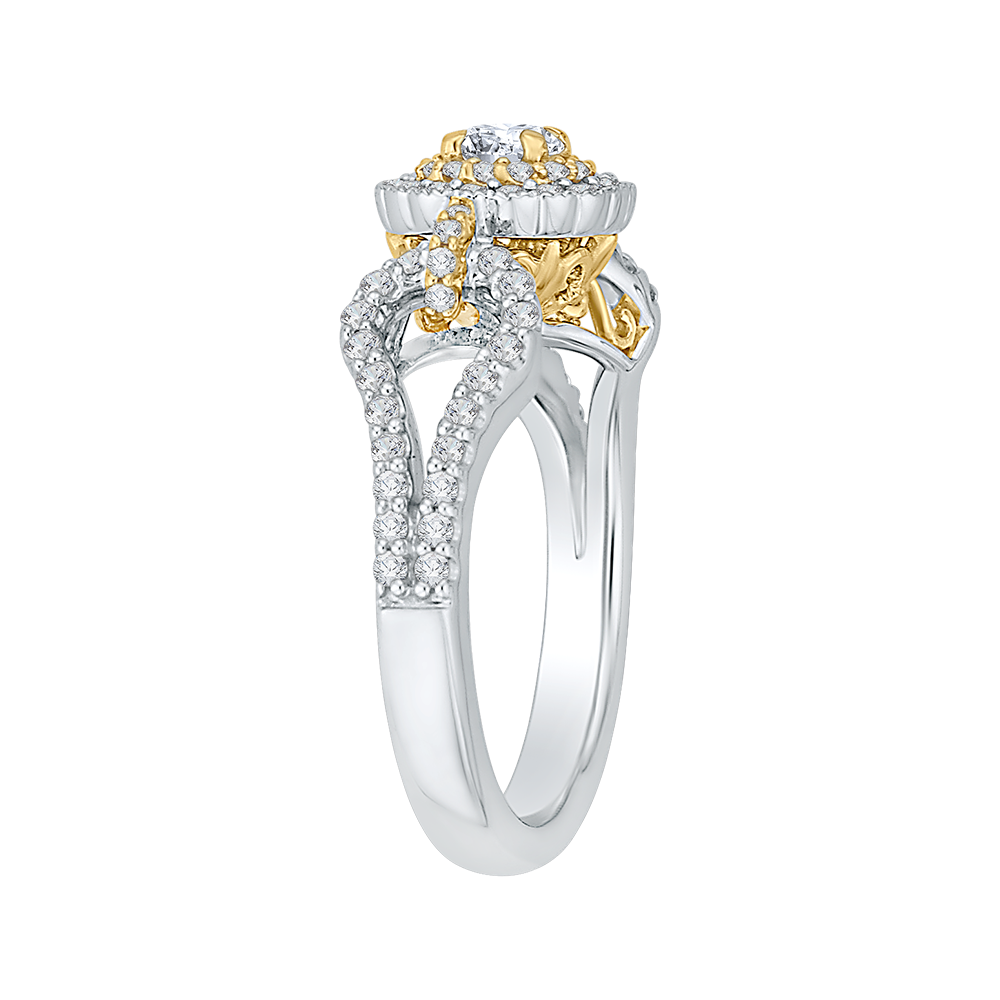 Round Diamond Double Halo Engagement Ring in 14K Two Tone Gold