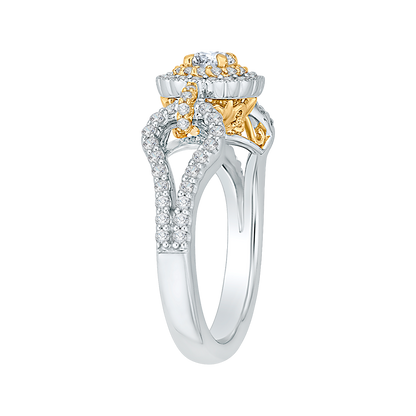 Round Diamond Double Halo Engagement Ring in 14K Two Tone Gold