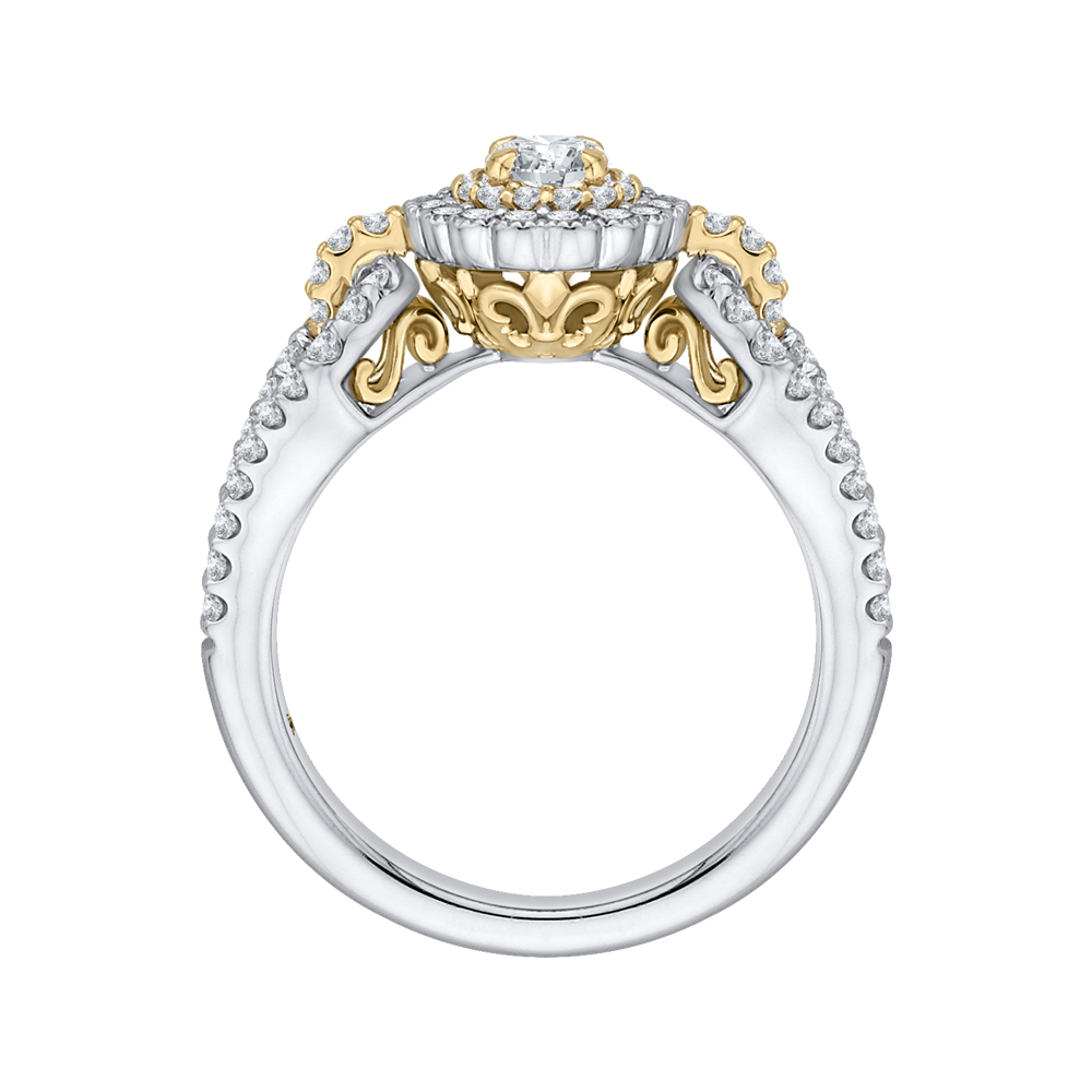 Round Diamond Double Halo Engagement Ring in 14K Two Tone Gold