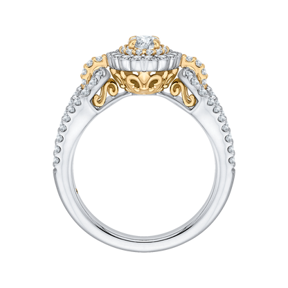 Round Diamond Double Halo Engagement Ring in 14K Two Tone Gold