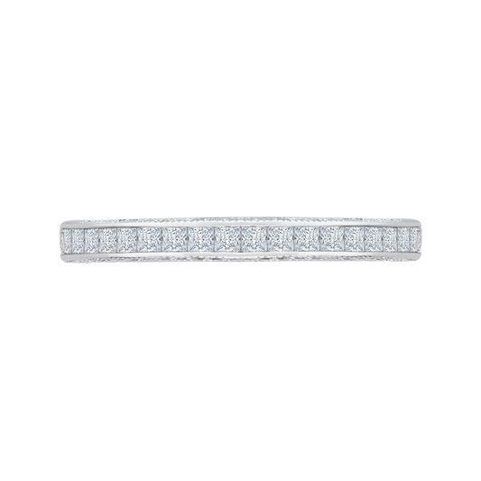 Princess Cut and Round Diamond Half-Eternity Wedding Band in 14K White Gold