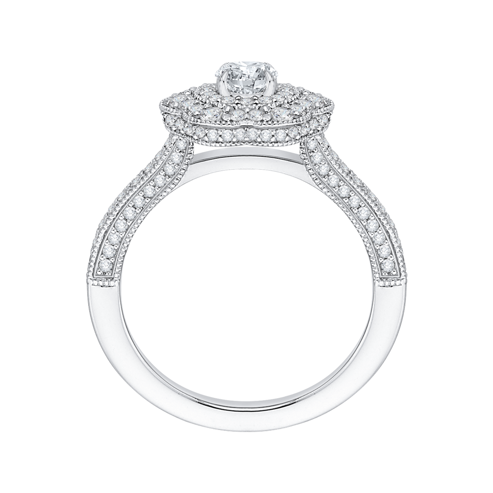 Round Diamond Floral Halo Engagement Ring in 14K White Gold