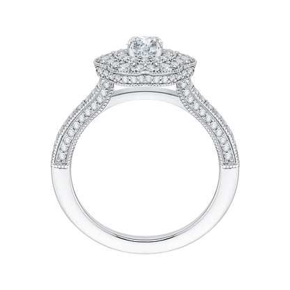 Round Diamond Floral Halo Engagement Ring in 14K White Gold