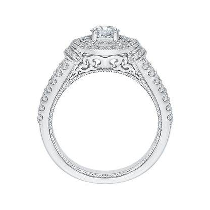 Split Shank Round Diamond Double Halo Engagement Ring in 14K White Gold