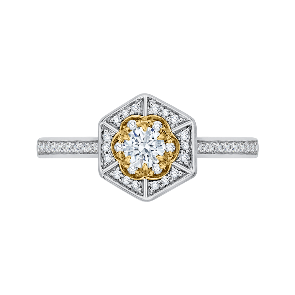 Round Diamond Vintage Engagement Ring in 14K Two Tone Gold