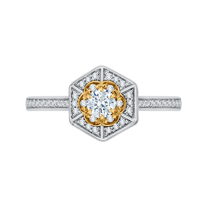 Round Diamond Vintage Engagement Ring in 14K Two Tone Gold