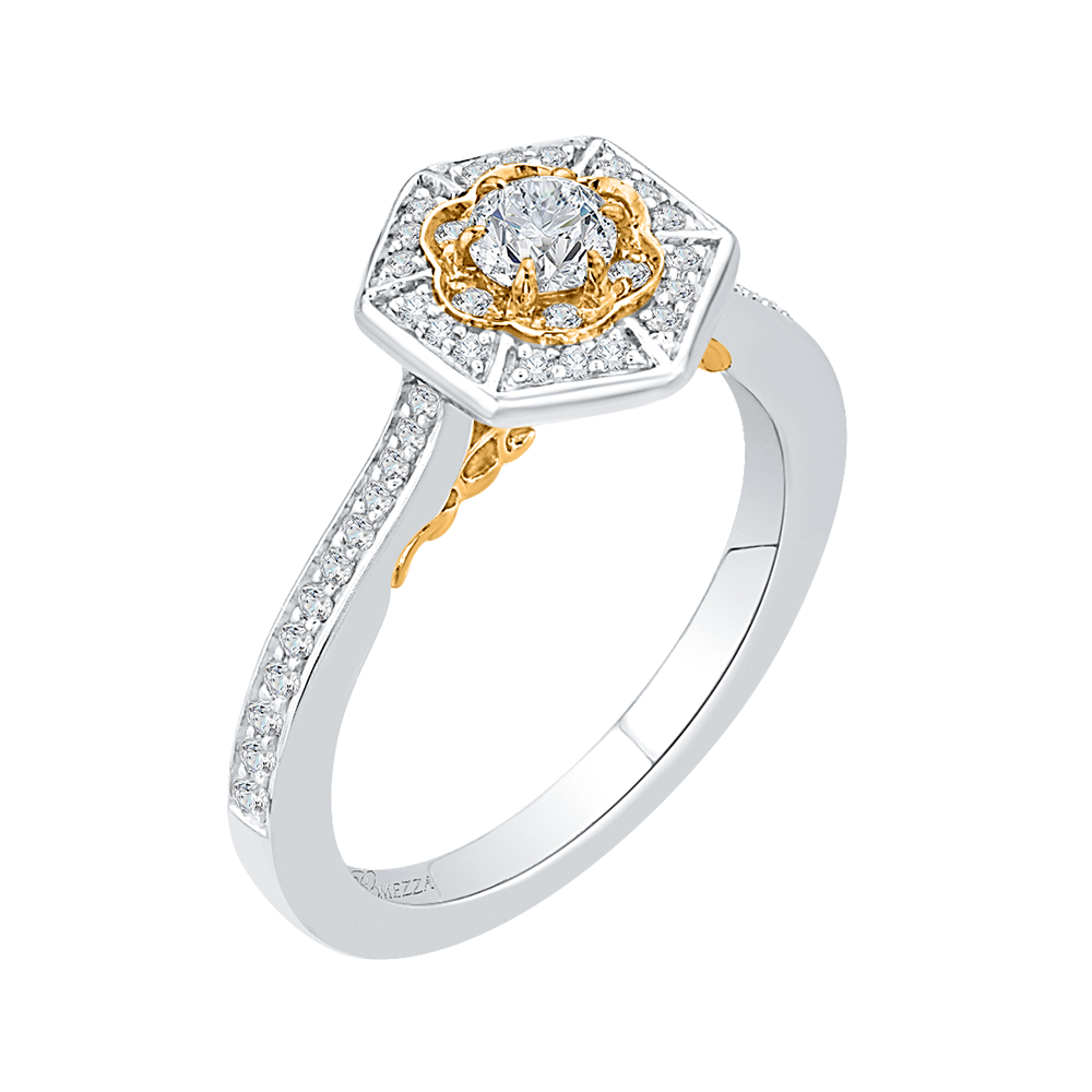 Round Diamond Vintage Engagement Ring in 14K Two Tone Gold