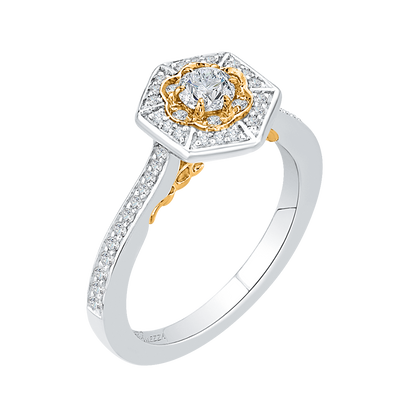 Round Diamond Vintage Engagement Ring in 14K Two Tone Gold