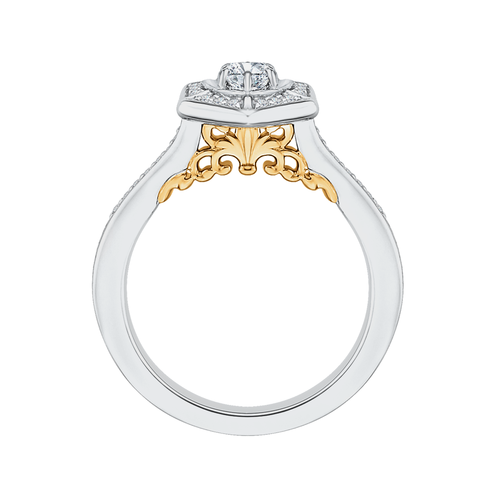 Round Diamond Vintage Engagement Ring in 14K Two Tone Gold