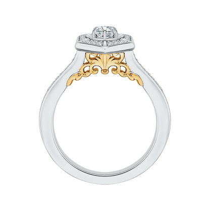 Round Diamond Vintage Engagement Ring in 14K Two Tone Gold