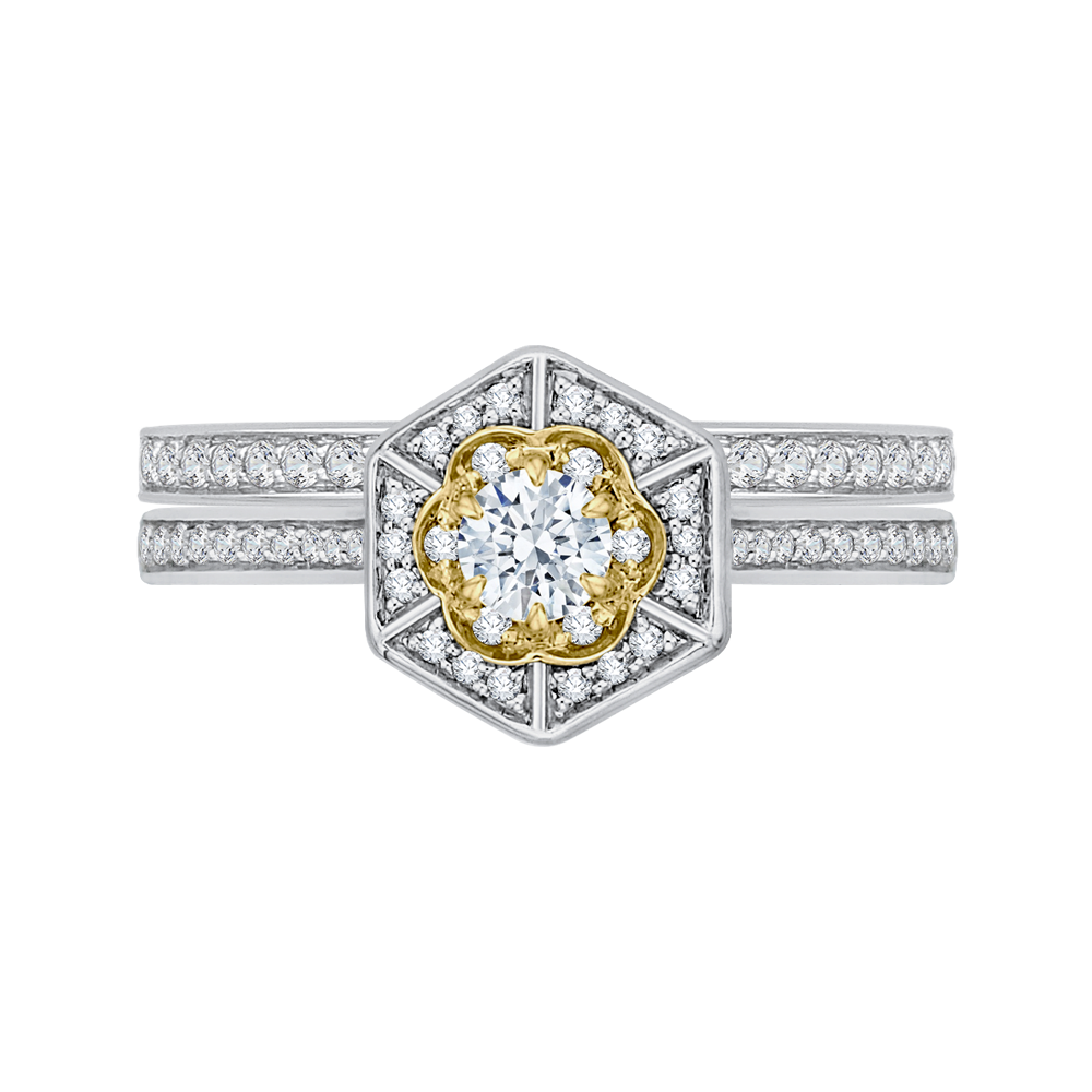 Round Diamond Vintage Engagement Ring in 14K Two Tone Gold