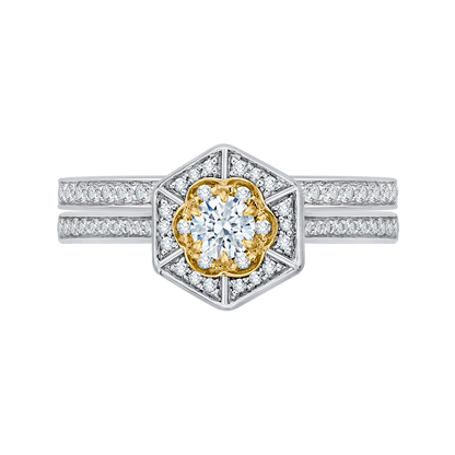 Round Diamond Vintage Engagement Ring in 14K Two Tone Gold