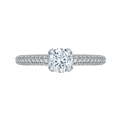 Round Diamond Cathedral Style Engagement Ring in 14K White Gold