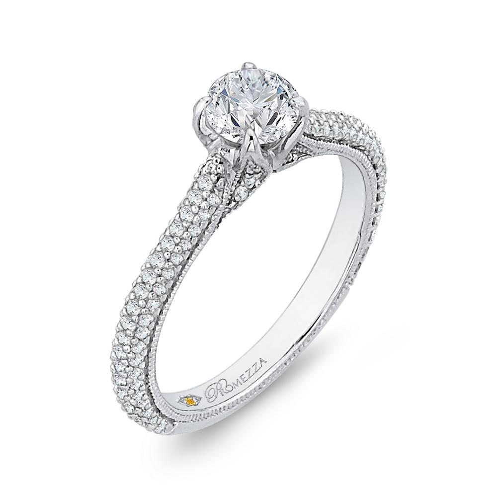 Round Diamond Cathedral Style Engagement Ring in 14K White Gold