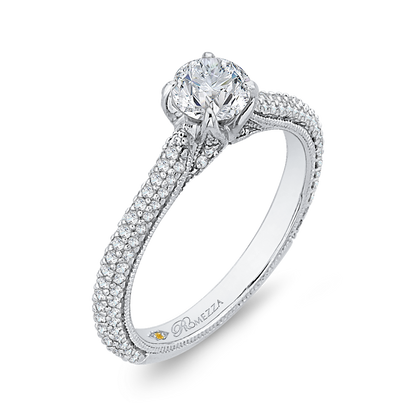 Round Diamond Cathedral Style Engagement Ring in 14K White Gold