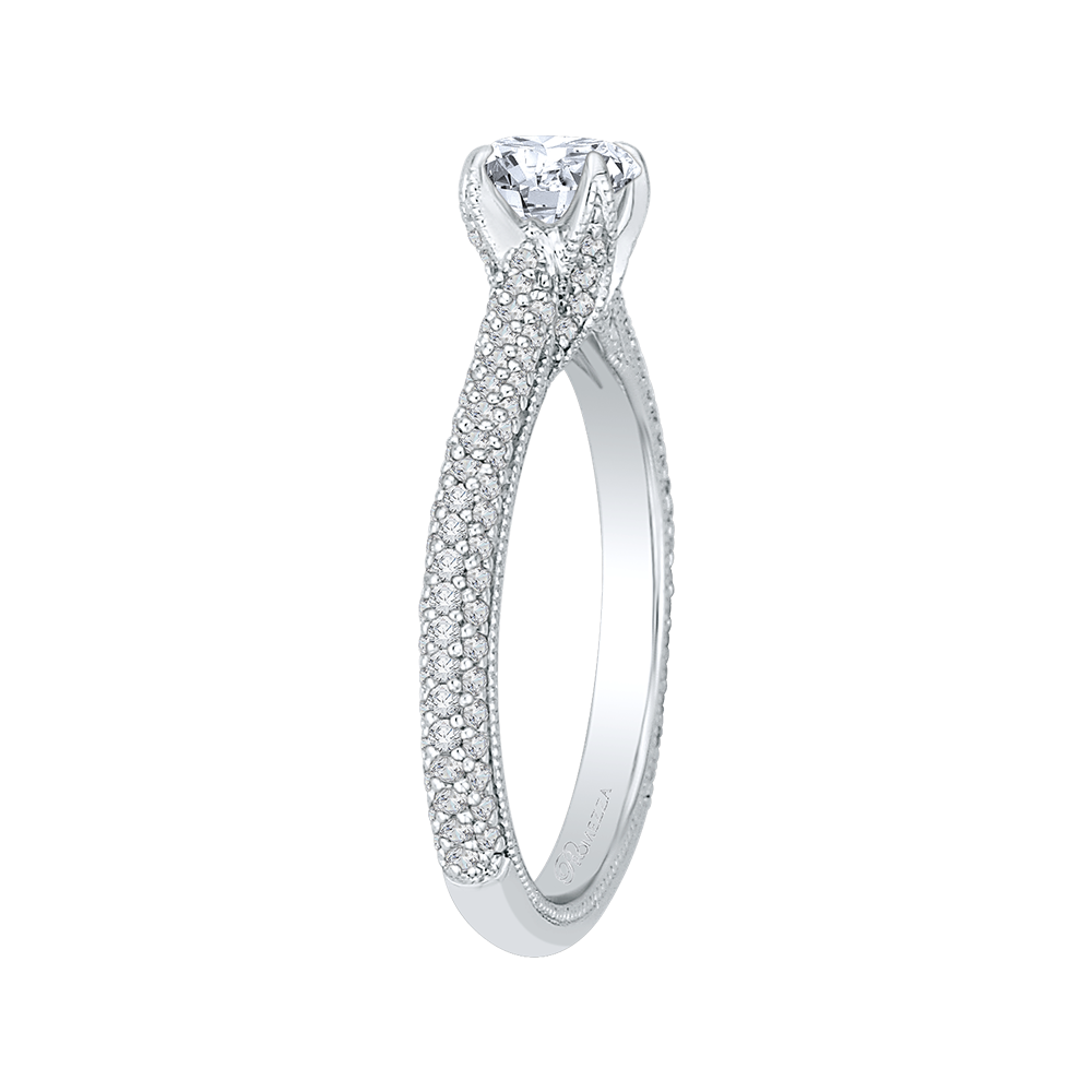 Round Diamond Cathedral Style Engagement Ring in 14K White Gold