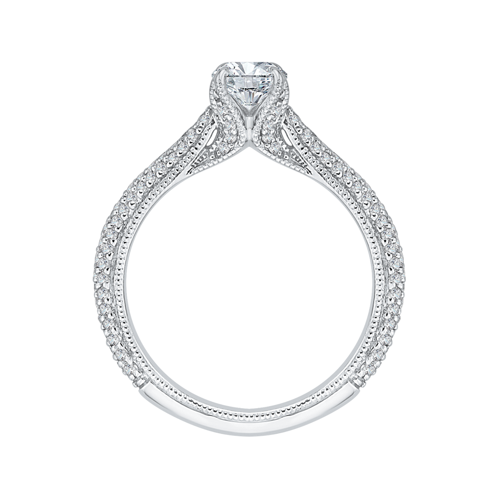 Round Diamond Cathedral Style Engagement Ring in 14K White Gold