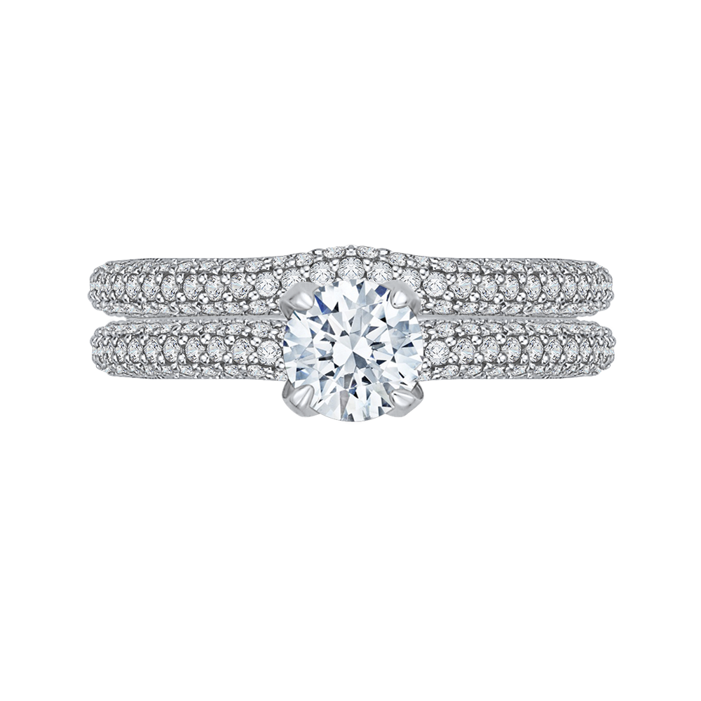 Round Diamond Cathedral Style Engagement Ring in 14K White Gold