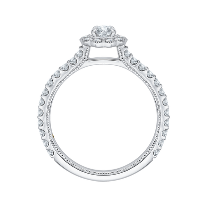 Round Halo Diamond Floral Engagement Ring in 14K White Gold