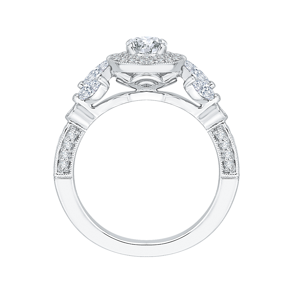 Round Diamond Double Halo Floral Engagement Ring in 14K White Gold